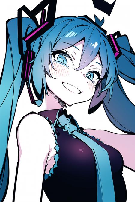 23292-2281909301-masterpiece, 1girl, , hatsune miku, smile, close-up, upper body, (monochrome_0.8), blue taint,.png